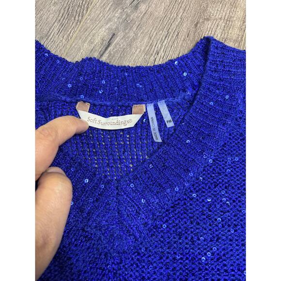 Soft Surroundings Royal Blue Sequin Knit Sweater Long Sleeve Pullover Small - Picture 3 of 8